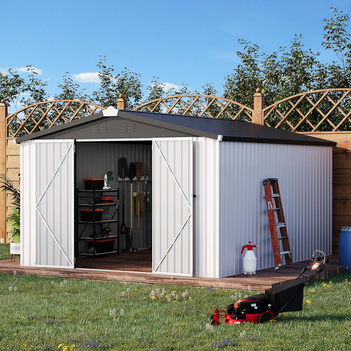 10x14 White Metal Outdoor Storage Shed L5539